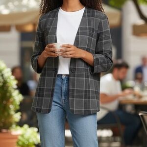 Vintage  90's Blair’s Boutique Women’s Black Plaid Blazer Jacket Size 12